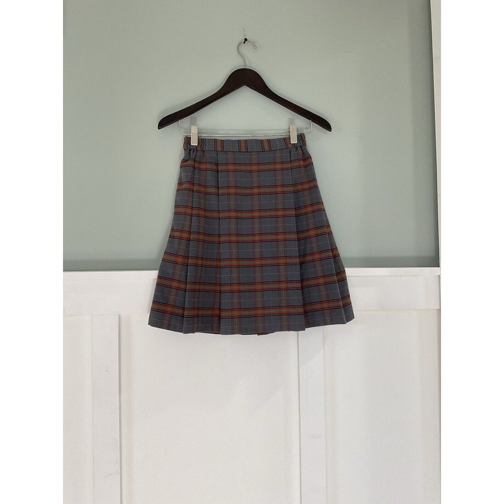Uniqlo Mini‎ Skirt brown Plaid Tartan Wool Blend Faux Wrap Grunge Women's Sz 160 - Picture 5 of 10